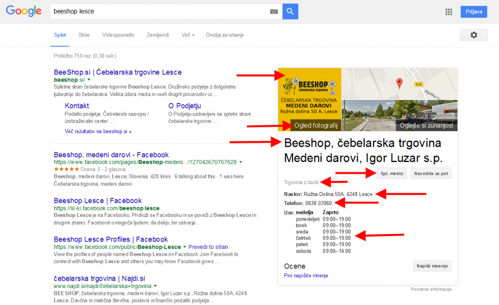 Vpis Podatkov Google 1